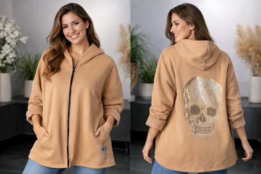Jacke Totenkopf Strass Gold / Silber Gr. 38-44