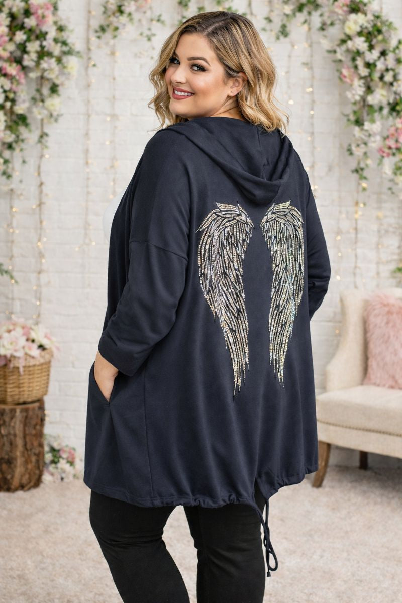 Sweatjacke Strass Engelsflügel Gr. 48 - 54