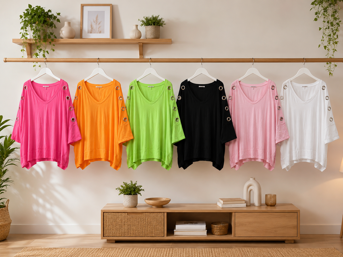 Oversize Shirt Gr. 42–48 💖✨ Shirt mit V-Ausschnitt & Ösendetails 🌈