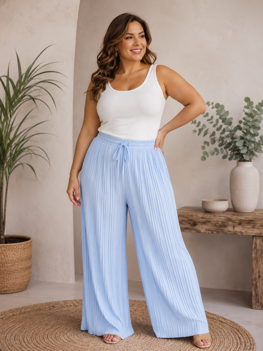 ✨ Plissee Palazzo-Hose Curvy – Gr. 42–48 | Weites Bein & elastischer Bund 💕🌸