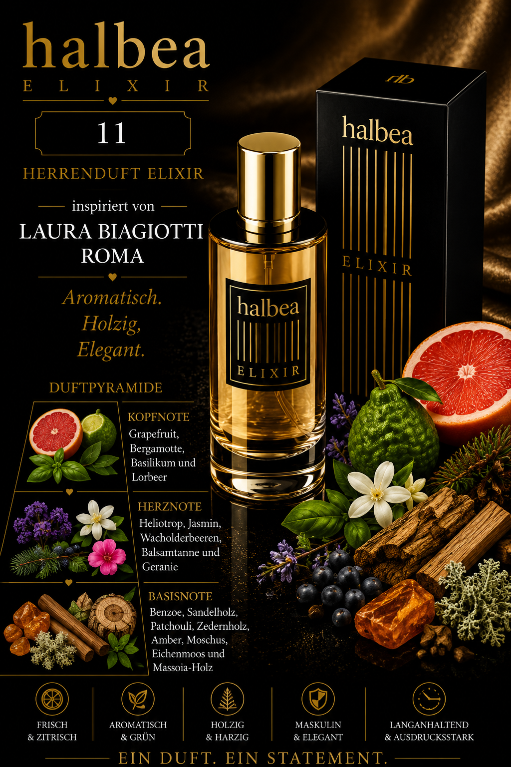 🖤 Halbea 11 – Herrenparfum Elixir | inspiriert von Laura Biagiotti – Roma 🌿✨