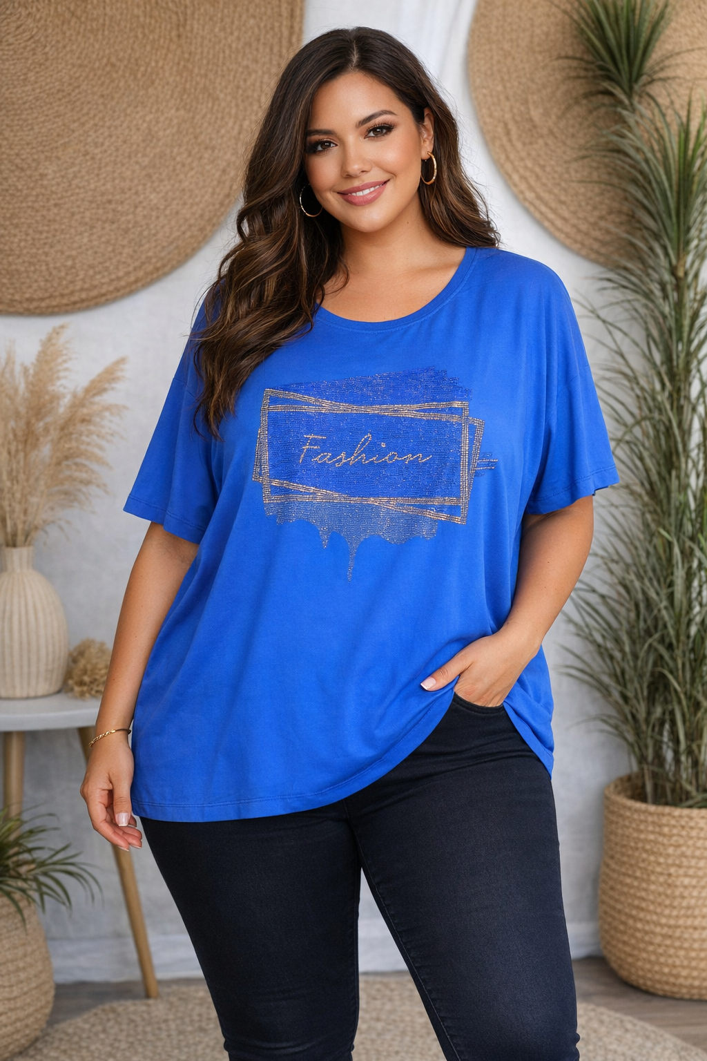 ✨ T-Shirt „Fashion“ mit Strass – 5 Farben | Größe 52–56 | Glitzer trifft Komfort 💎👚