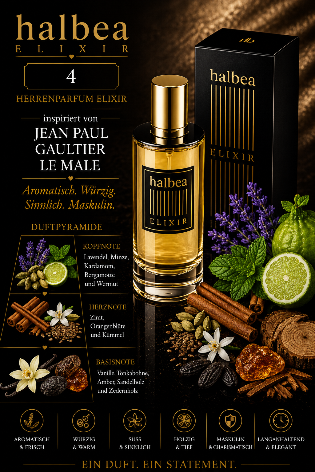 💙 Halbea 4 Herrenparfum Elixir – inspiriert von Jean Paul Gaultier Le Male 💙