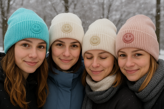 ✨ Smiley-Strickmütze – in 4 Farben ✨