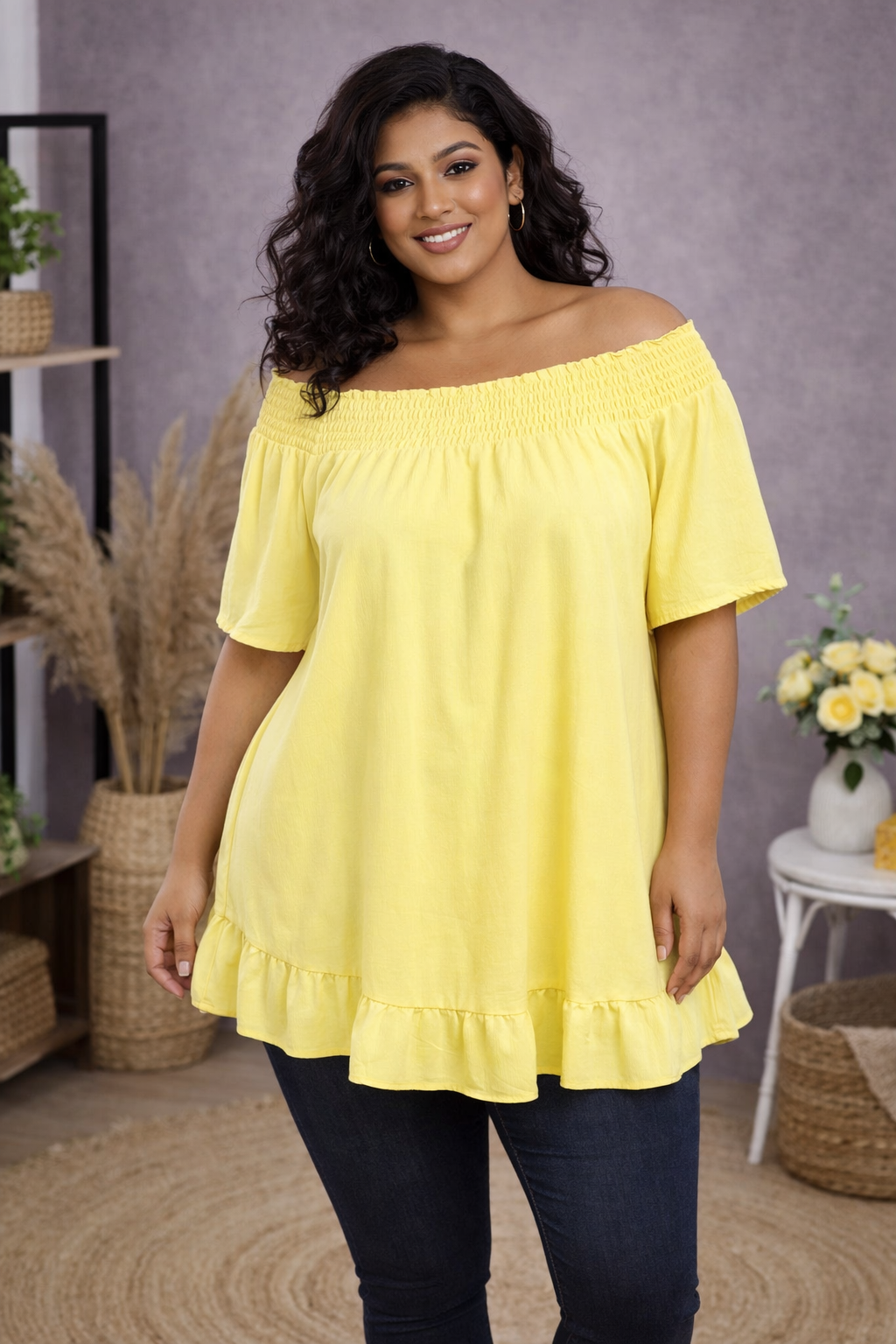 🌸 Sommer-Tunika Off-Shoulder | Größe 42–48 | 3 Farben 🌸