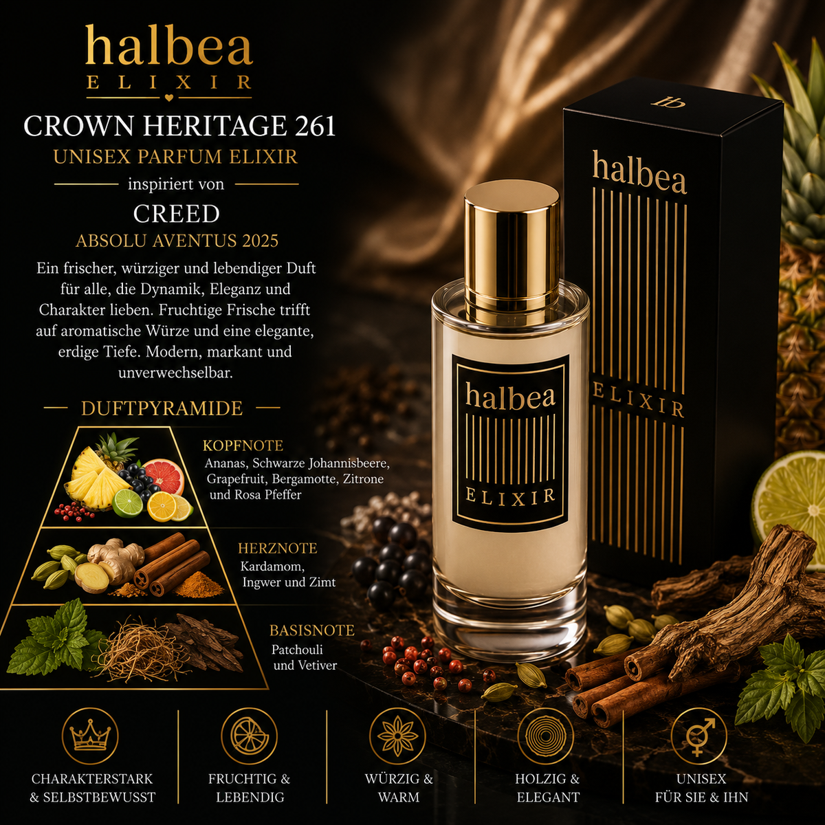 👑✨ Crown Heritage 261 – Unisex Parfum Elixir ✨👑 Inspiriert von Creed – Absolu Aventus 2025 🍍🌿