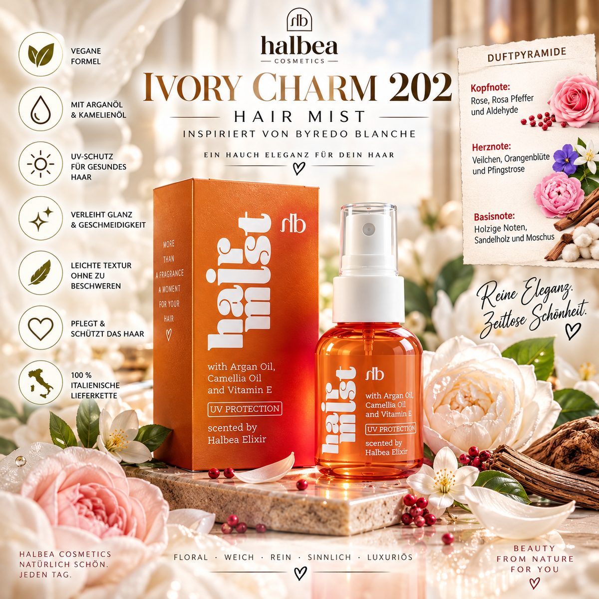 ✨🤍 Ivory Charm 202 – Haarparfum Hair Mist – 50 ml | inspiriert von Byredo Blanche 🤍✨