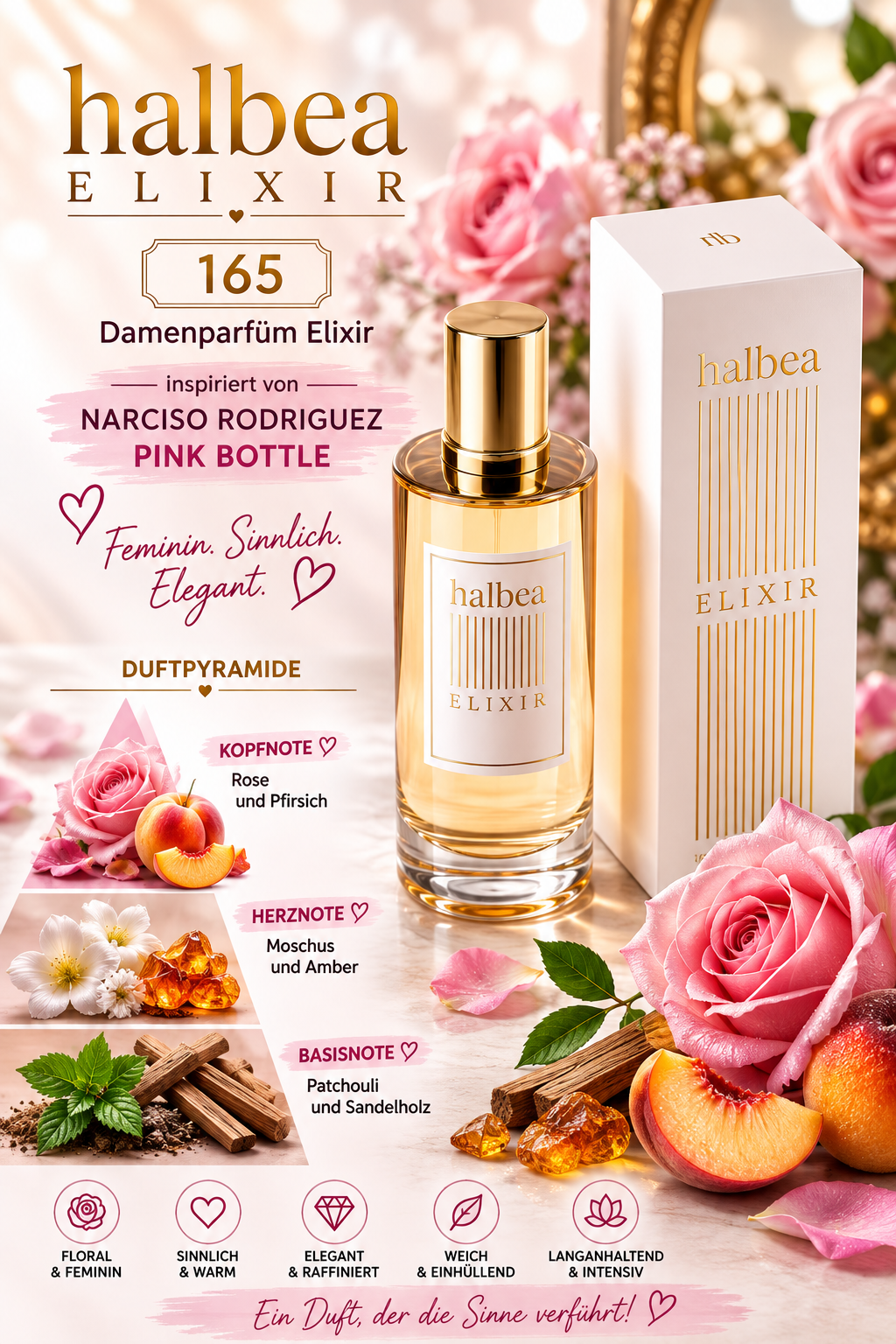 🌹✨ Halbea 165 – Damenparfum Elixir | inspiriert von Narciso Rodriguez – Pink Bottle ✨🌹