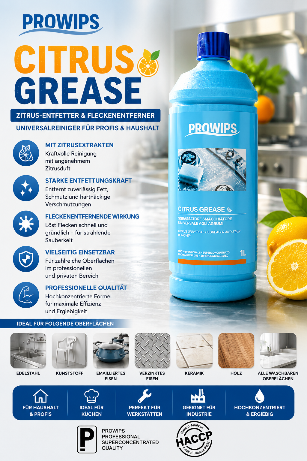 🍋 CITRUS GREASE – Zitrus-Entfetter & Fleckenentferner | 1 L 🍋✨
