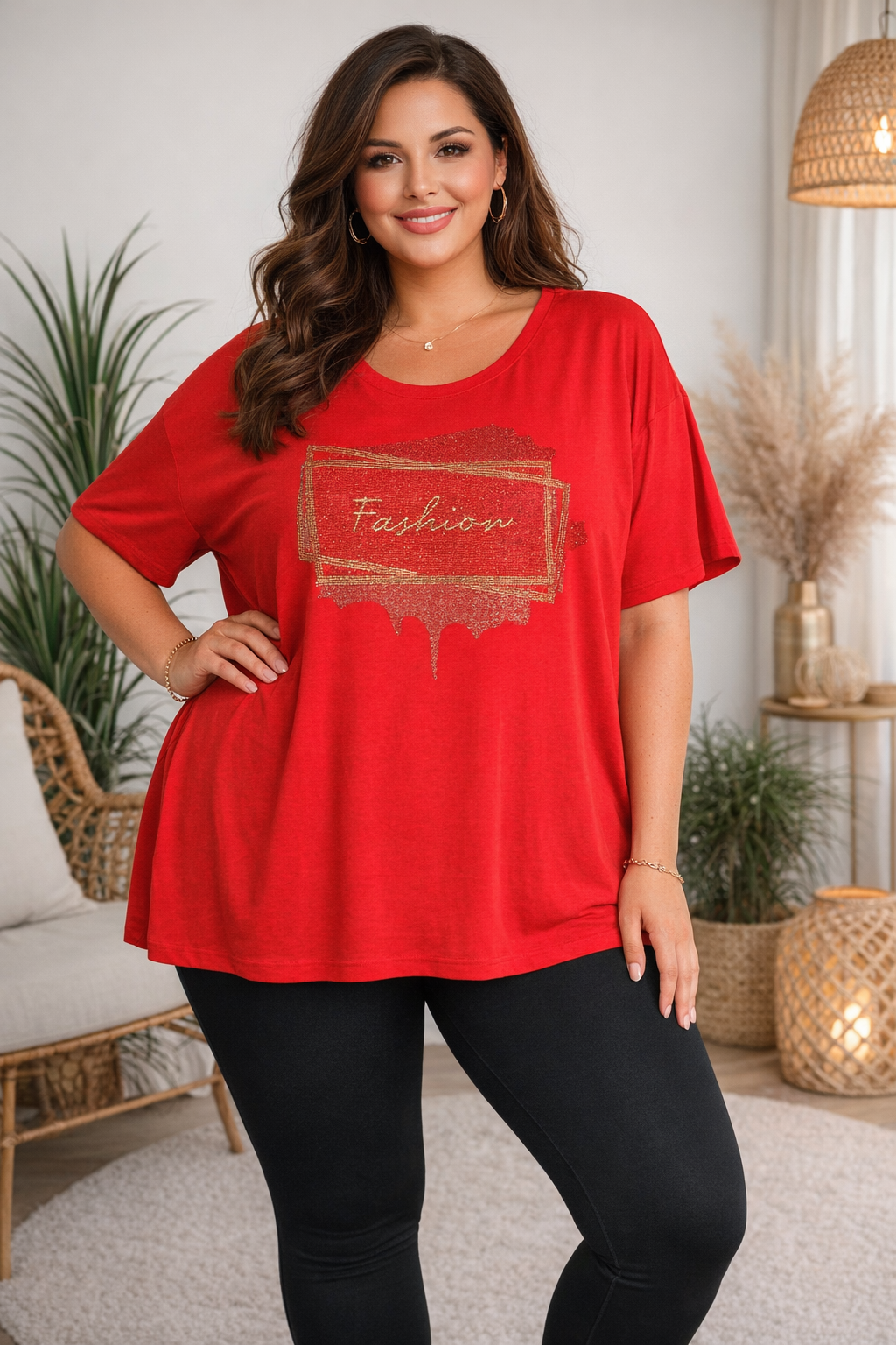 ✨ T-Shirt „Fashion“ mit Strass – 5 Farben | Größe 52–56 | Glitzer trifft Komfort 💎👚