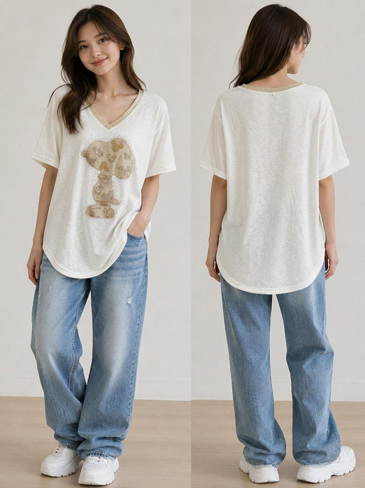 🐶✨ Oversize Shirt „Snoopy Glam“ ✨🤍👕 Gr. 42–46