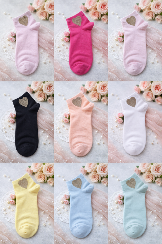 🧦✨ Damen Sneaker Socken mit Glitzer Herz – Größe 38–41 | 9 Farben erhältlich
