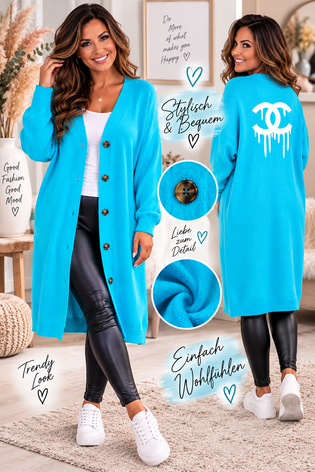 💙✨ Langer Cardigan – stylischer Hingucker für Gr. 38–46 ✨💙