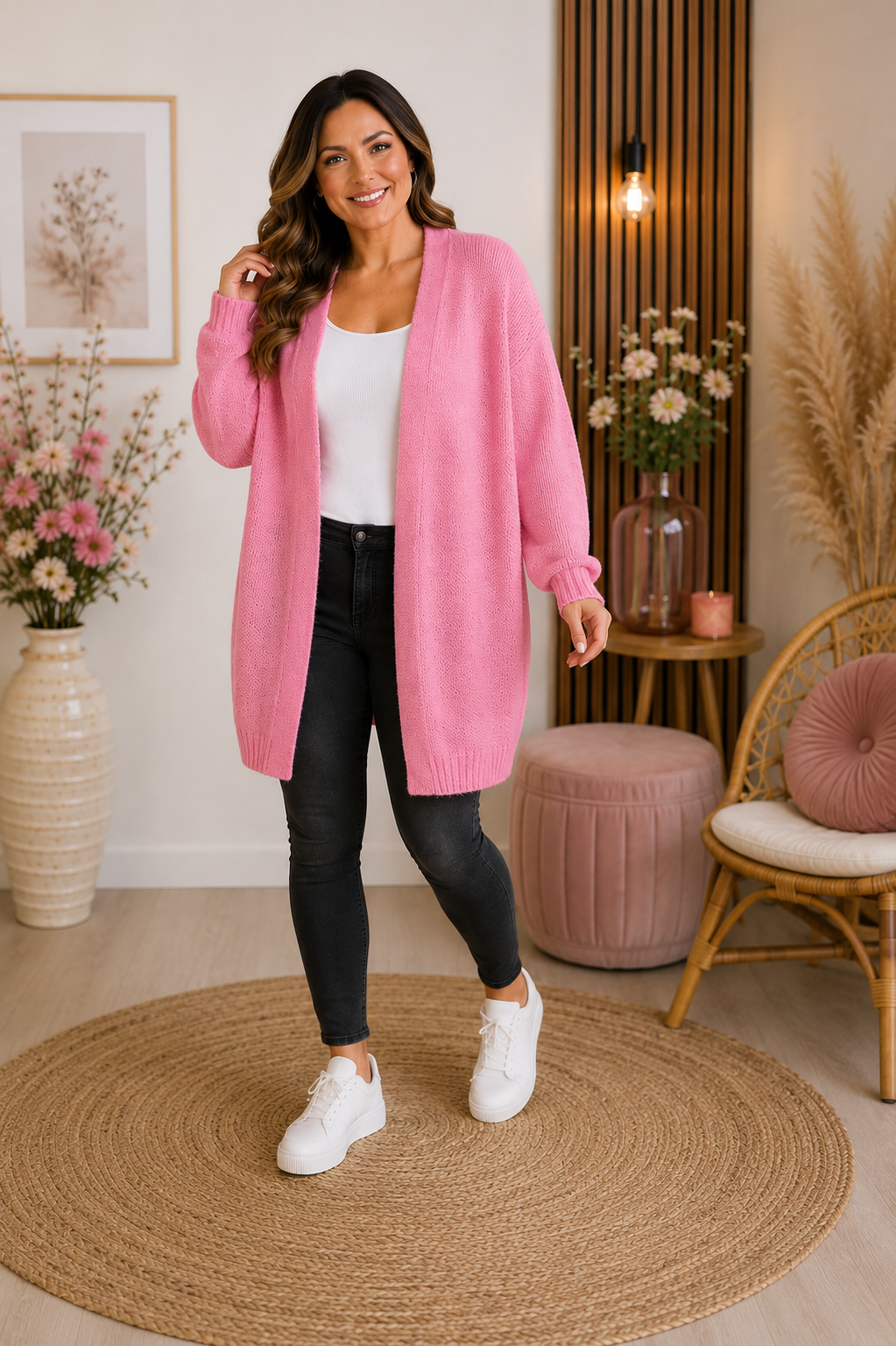 🧥 Kuscheliger Cardigan "Smile" – bis Gr. 48 – in 3 Farben 🤍💛🌸