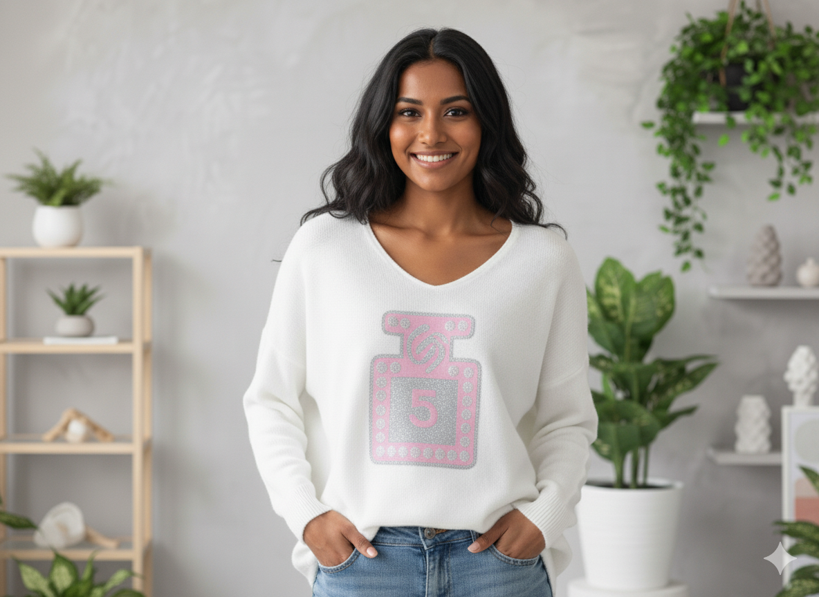 Kuschliger Pullover mit Parfumflaschen-Design Gr. 46 - 50 in versch. Farben