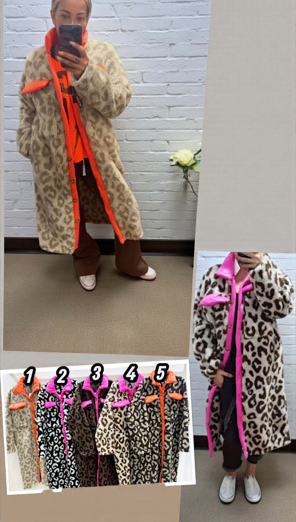 🐆 Damen Mantel „Leopard Luxe“ – Teddy Mantel mit Neon-Details & Leopardenmuster – Gr. 38–46