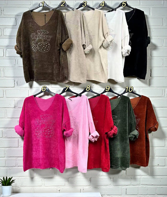 🍒 Feincord-Sweatshirt mit Cherry-Motiv 🍒