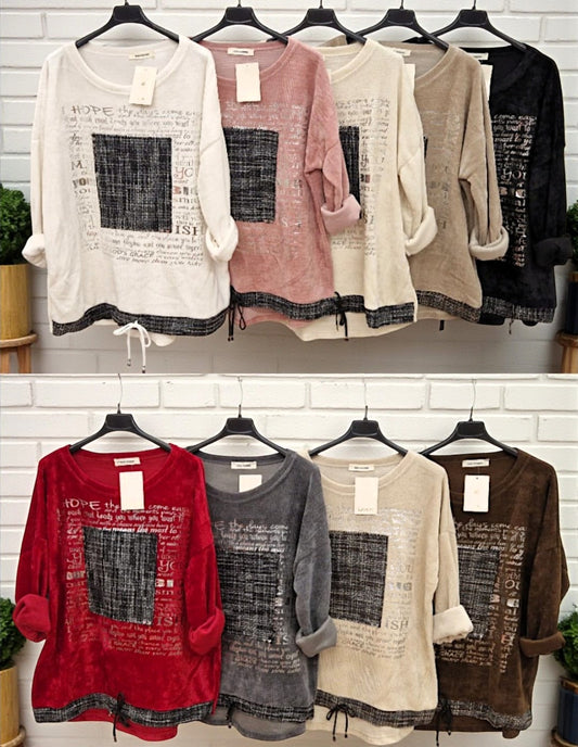 ✨ Damen Shirt mit Print & Kontrastdetails – Gr. 36–42