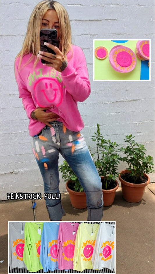 🌈✨ Feinstrick-Pullover „Smile & Be Happy“ – One Size (38–42) 😄💖