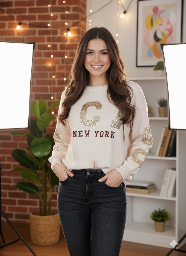 💫 Strickpullover „CHICAGO“ mit goldenen Pailletten 🖤🤍🥂 Erhältlich in 3 Farben | Bis Größe 46