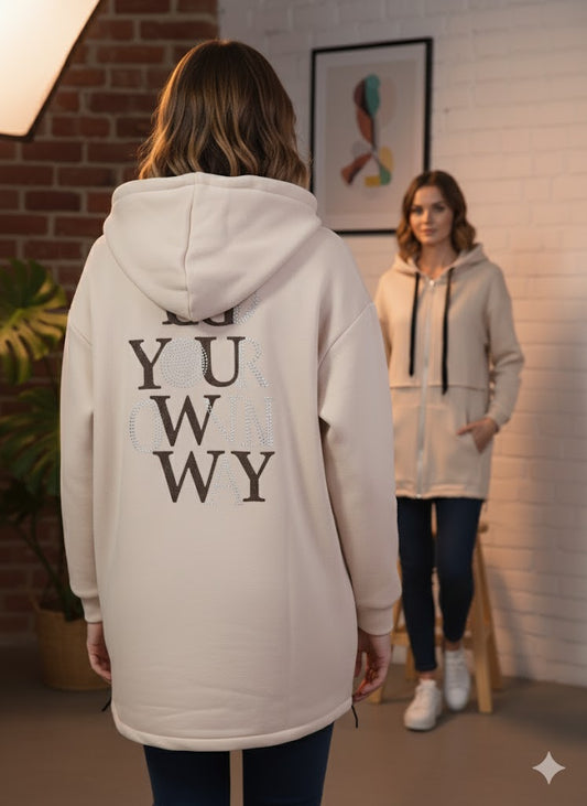 🧥 Damen Kapuzenjacke „YOUR OWN WAY“ – in 3 Farben | Gr. 42–48