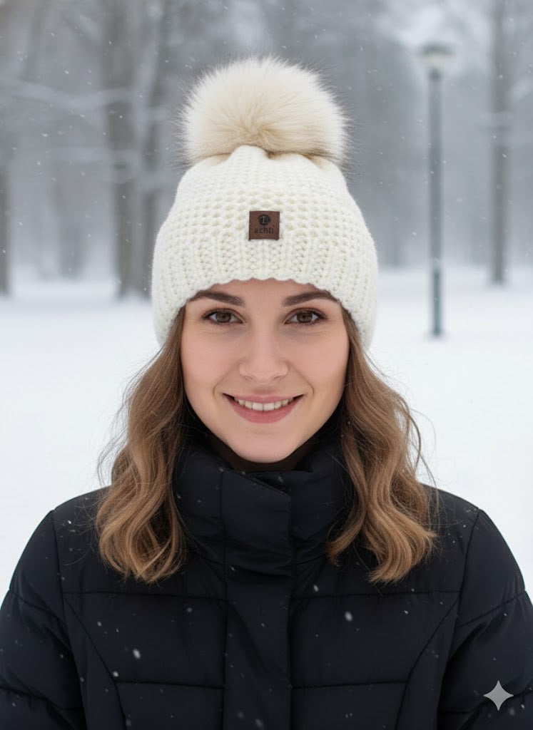 ✨ Kuschelige Wintermütze mit Fellbommel – in 4 Farben ✨