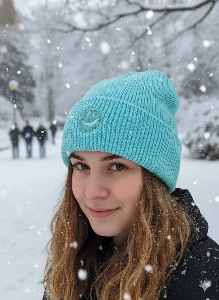 ✨ Smiley-Strickmütze – in 4 Farben ✨