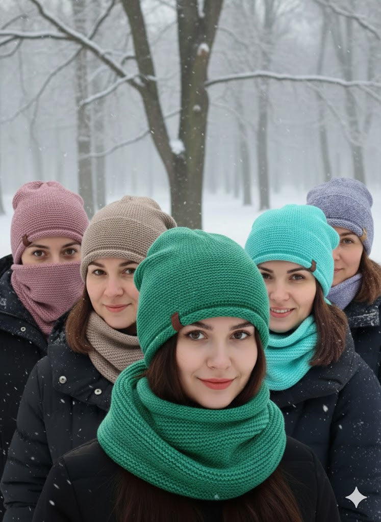 ✨ Strick-Winterset – Mütze + Loopschal – in 5 Farben ✨