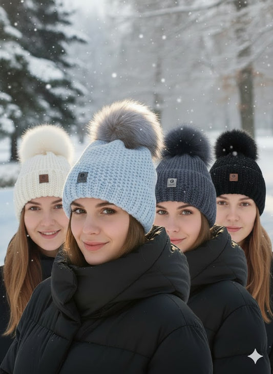 ✨ Kuschelige Wintermütze mit Fellbommel – in 4 Farben ✨
