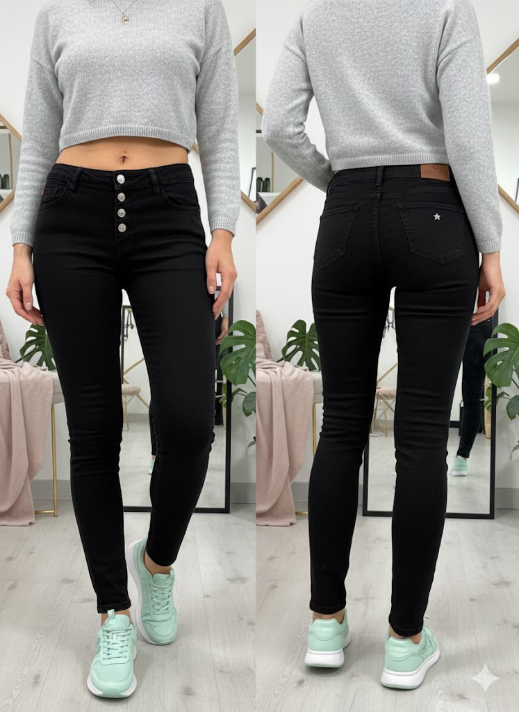 🌟 Karostar High Waist Jeans K2520-1 in Schwarz – Dein Must-Have! ✨🖤 (Gr. 38/40/42/44/46/48)