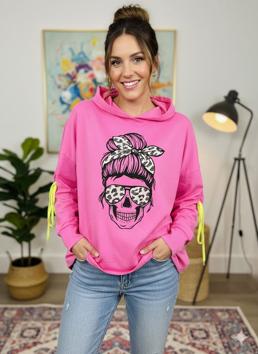 Skull Mama Vibes Hoodie (Gr. 38-44) - Erhältlich in Pink 💗 & Schwarz 🖤