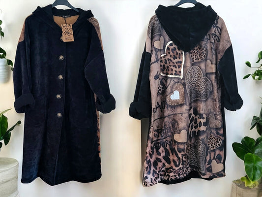 ✨ Feincord-Mantel mit Kapuze 🧥 | Gr. 36-42 | 2 Farben 🖤🤍 | Innen Teddyfell 🐻