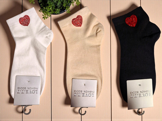 🧦✨ Love.T.T Fashion Söckchen mit Strass-Herz – Gr. 36–41 – 3 Farben! 🖤🤍🤎