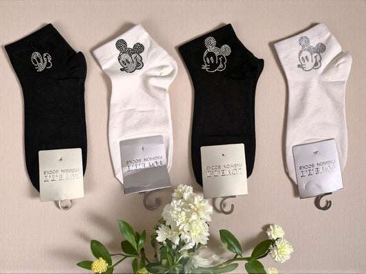 ✨🧦 Love.T.T Söckchen "Mickey Sparkle" – Gr. 36–41 – in Schwarz & Weiß 🤍🖤✨