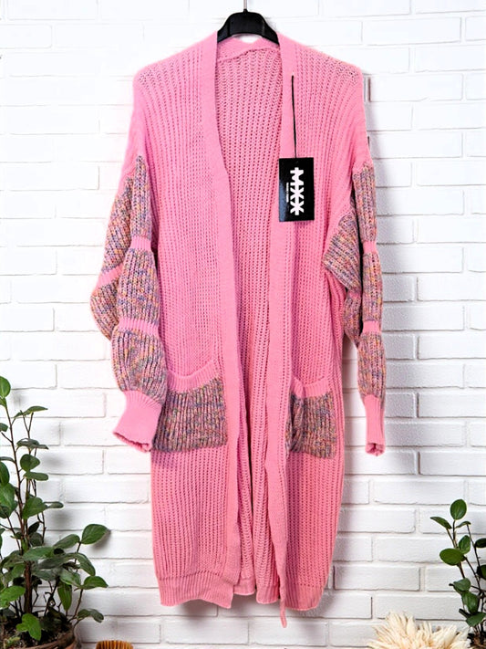 💖✨ Long-Cardigan in Rosa  tragbar von Gr. 36 bis 44 ✨💖