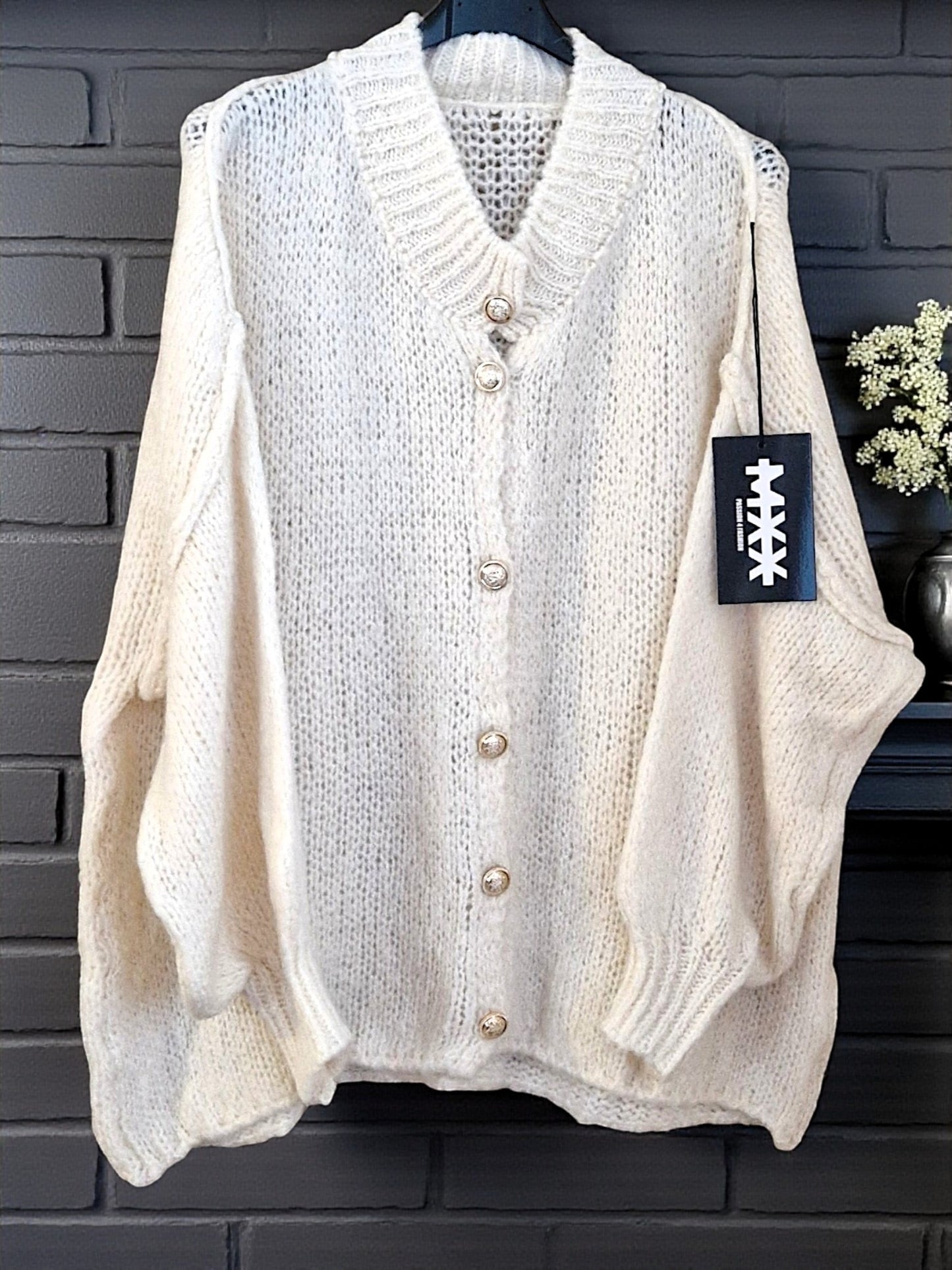 🧶✨ Oversize Cardigan mit Glitzerknöpfen – 6 Farben – Gr. 38–46 tragbar ✨🧶