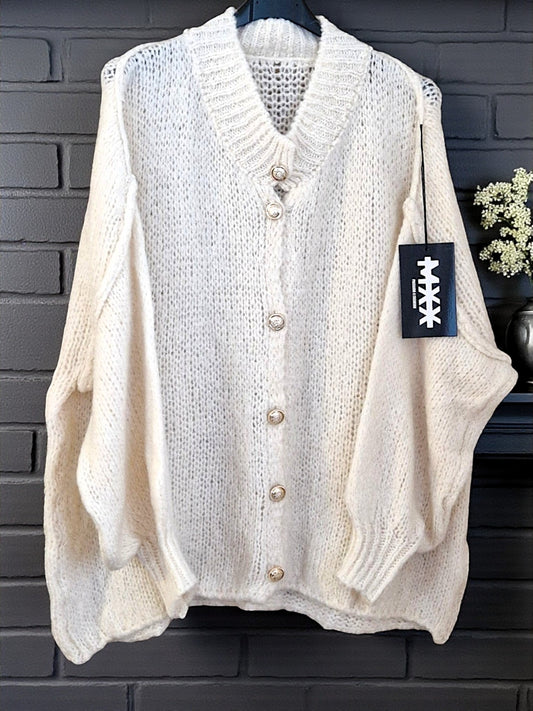 🧶✨ Oversize Cardigan mit Glitzerknöpfen – 6 Farben – Gr. 38–46 tragbar ✨🧶