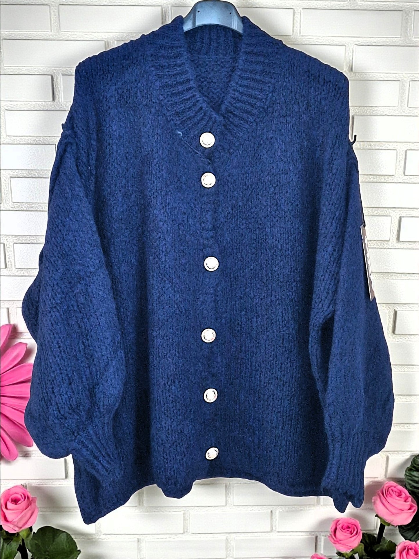 🧶✨ Oversize Cardigan mit Glitzerknöpfen – 6 Farben – Gr. 38–46 tragbar ✨🧶