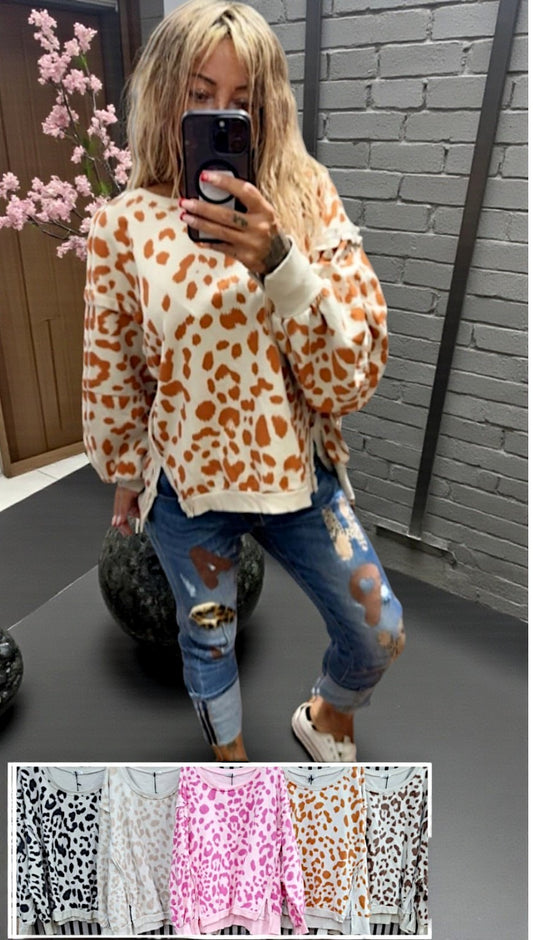 Leopard-Print Oversize Sweatshirt Damen – Weicher Rundhals, viele Farben