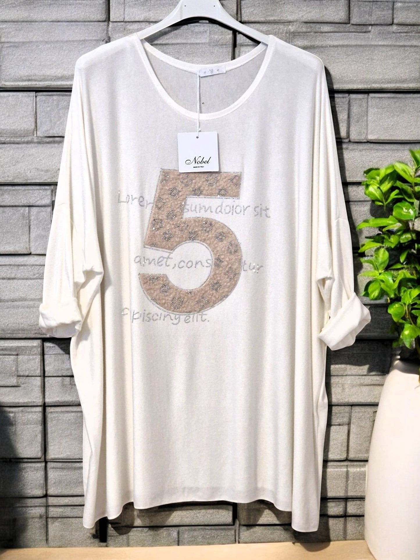 ✨ Feinstrick-Pullover mit Glitzer-Print „5“ – Gr. 52–56 – in 3 Farben ✨