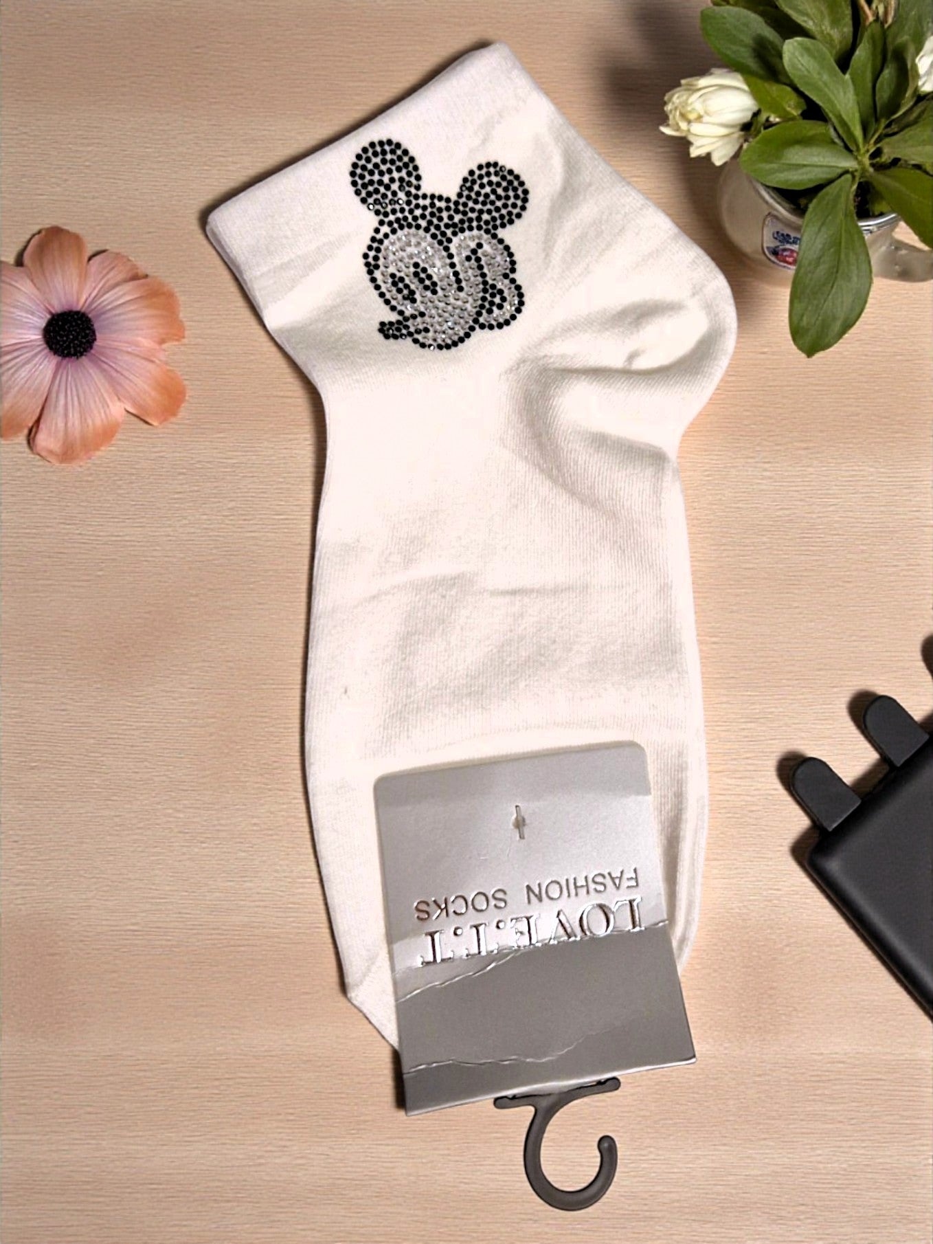 ✨🧦 Love.T.T Söckchen "Mickey Sparkle" – Gr. 36–41 – in Schwarz & Weiß 🤍🖤✨